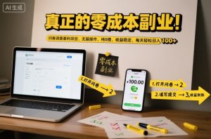 真正的零成本副业!问卷调查暴利项目,无脑操作,纯0撸,收益稳定,每天轻松日入100+【揭秘】-第一资源库