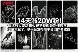 14天涨20W粉！情绪放大镜动物心理学短视频制作教学，流量太猛了，多平台发布撸平台创作者收益-第一资源库