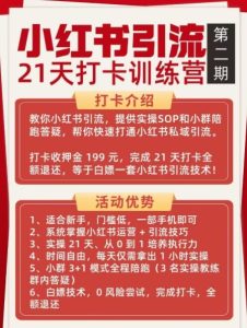 小红书引流21天打卡训练营第二期，助你快速打通小红书私域引流打粉-第一资源库