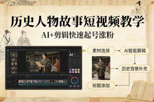 历史人物故事短视频教学，AI+剪辑制作历史人物题材短视频，快速起号涨粉-第一资源库