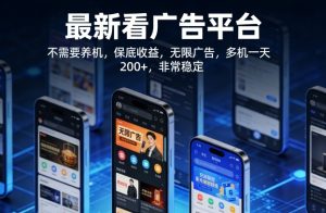 最新看广告平台，不需要养机，保底收益，无限广告，多机一天200+，非常稳定【揭秘】-第一资源库
