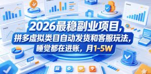 2026最稳副业项目,拼多多虚拟类目自动发货和客服玩法,睡觉都在进账,月1-5W【揭秘】-第一资源库