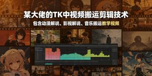 某大佬的TK中视频搬运剪辑技术,包含动漫解说、影视解说、音乐搬运教学视频-第一资源库