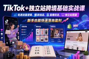 TikTok+独立站跨境基础实战课，吃透流量逻辑、爆款选品、直播投流与独立站搭建，新手也能快速落地盈利-第一资源库