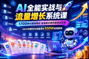 AI全能实战与流量增长系统课,1700种AI落地用法,全品类文档内容自动生成,GEO关键词与流量增长100W变现教程-第一资源库